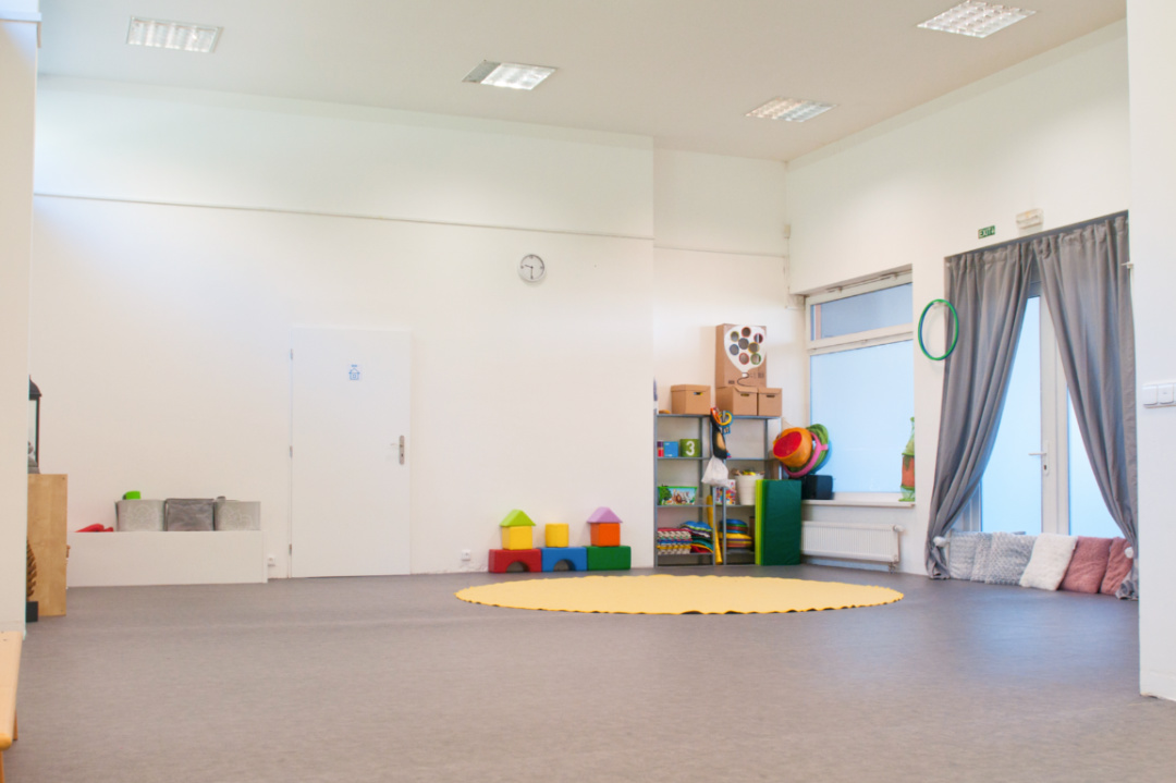 Prostory studia Pohyb Nová Harfa - studio, prostor pro cvičení, hračky, koberec
