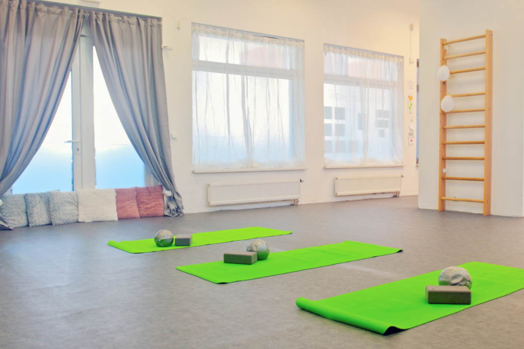 Prostory studia Pohyb Nová Harfa - studio, prostor pro cvičení, jógamatky, jóga